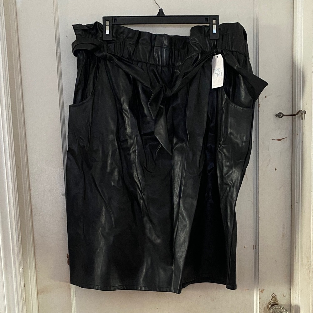 Time and Tru Black Midi Skirt with Tie Detail
